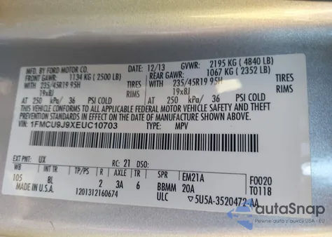 2014 Ford Escape Titanium z USA, uszkodzony, nr VIN 1FMCU9J9XEUC10703